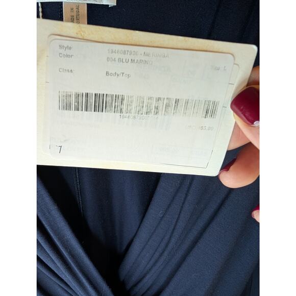 Max Mara Navy Blue Wrap Top Faux Wrap Long Sleeve NWT Made Portugal Large - Picture 6 of 8